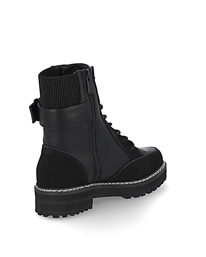 360 degree animation of product Black buckle lace up boots frame-12