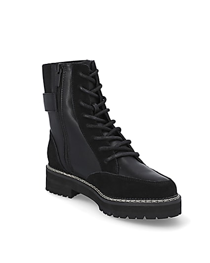 360 degree animation of product Black buckle lace up boots frame-18