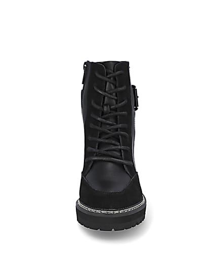 360 degree animation of product Black buckle lace up boots frame-21