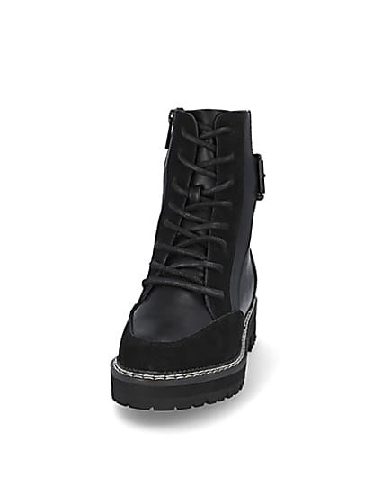 360 degree animation of product Black buckle lace up boots frame-22