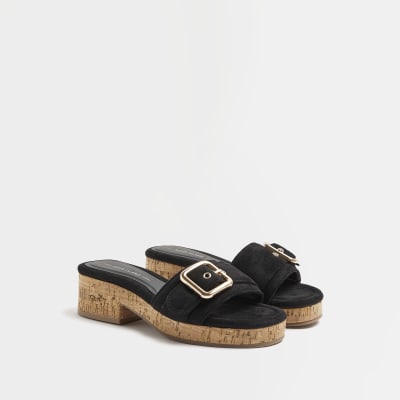 black mules with buckle