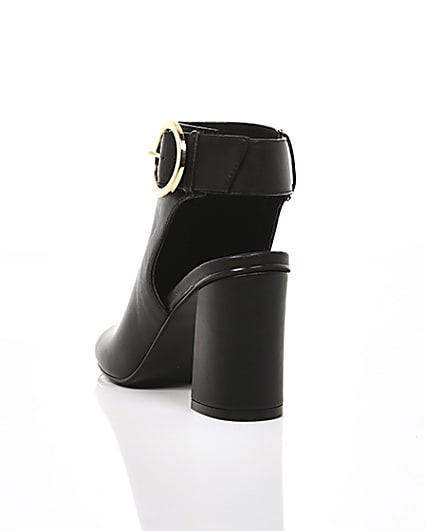 360 degree animation of product Black buckle strap ankle shoe boots frame-17