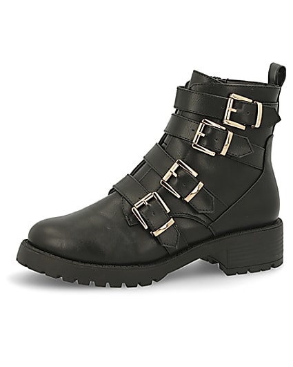 360 degree animation of product Black buckle strap chunky ankle boots frame-2