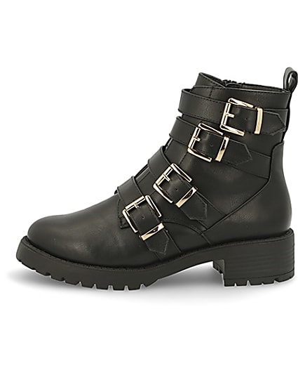 360 degree animation of product Black buckle strap chunky ankle boots frame-3