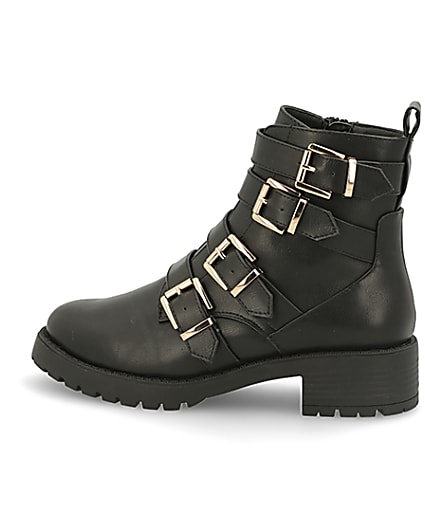 360 degree animation of product Black buckle strap chunky ankle boots frame-4
