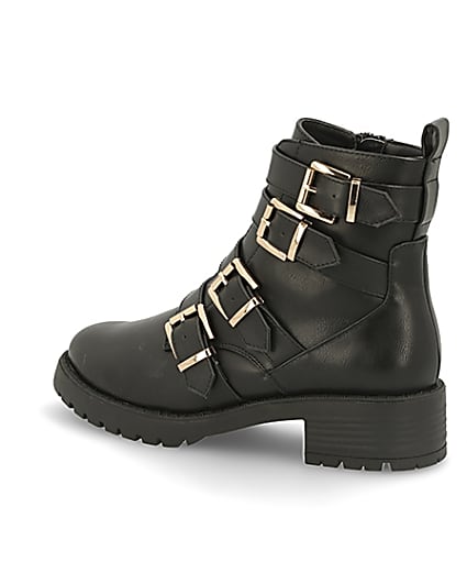 360 degree animation of product Black buckle strap chunky ankle boots frame-5