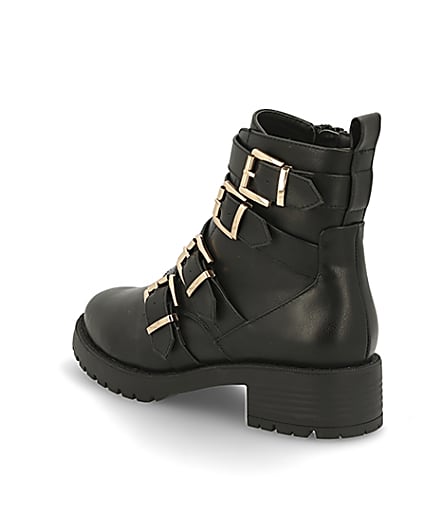 360 degree animation of product Black buckle strap chunky ankle boots frame-6