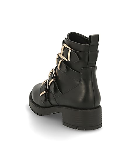 360 degree animation of product Black buckle strap chunky ankle boots frame-7