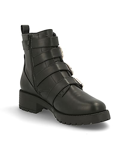360 degree animation of product Black buckle strap chunky ankle boots frame-18