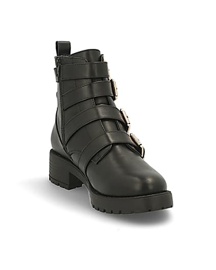 360 degree animation of product Black buckle strap chunky ankle boots frame-19