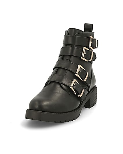 360 degree animation of product Black buckle strap chunky ankle boots frame-23