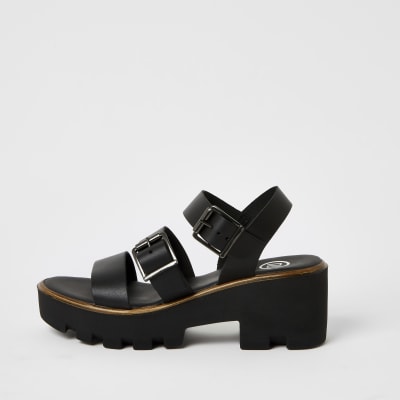 black chunky buckle sandals
