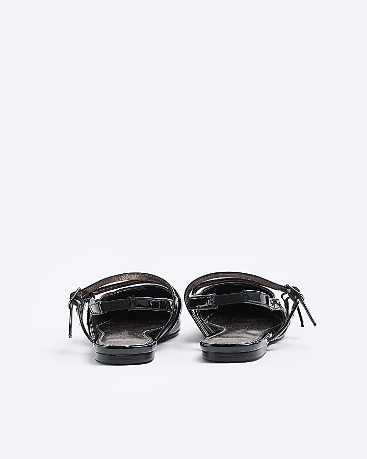 Black buckle strap slingback shoes