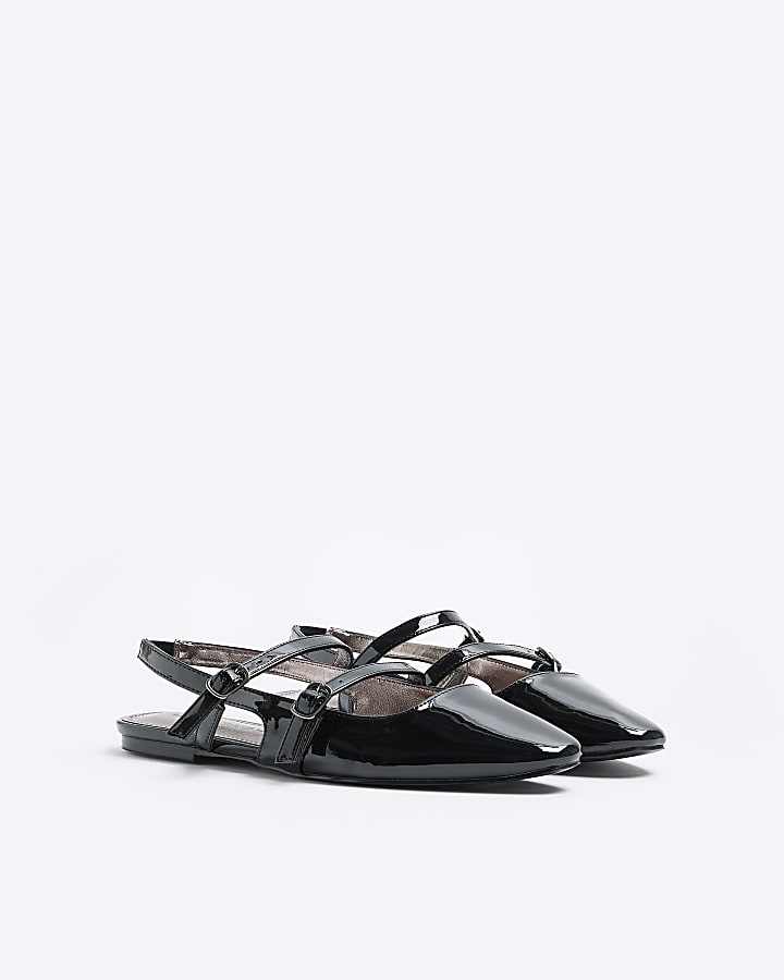 Black buckle strap slingback shoes