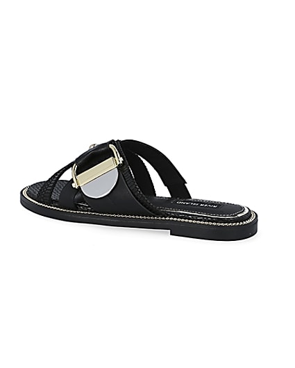 360 degree animation of product Black buckle studded strap Mule sandals frame-5
