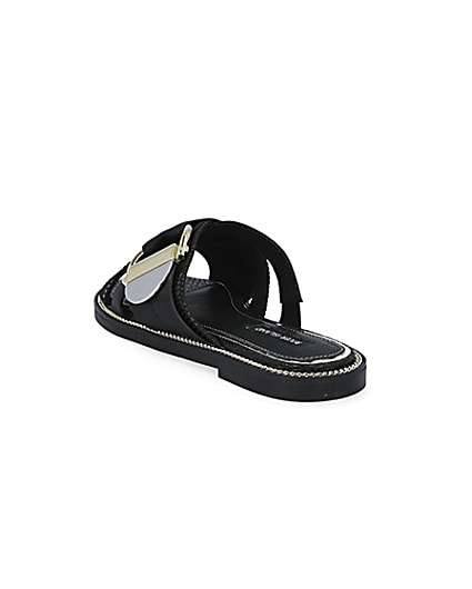 360 degree animation of product Black buckle studded strap Mule sandals frame-7