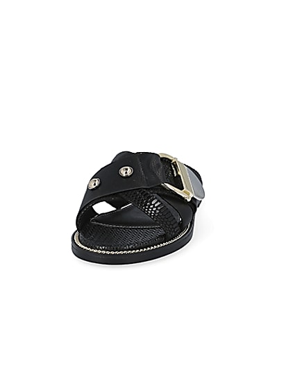 360 degree animation of product Black buckle studded strap Mule sandals frame-22