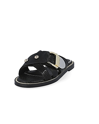 360 degree animation of product Black buckle studded strap Mule sandals frame-23