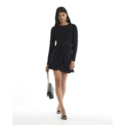 Burnout Long Sleeve Twist Mini Dress