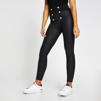 Black Coated Leggings River Island