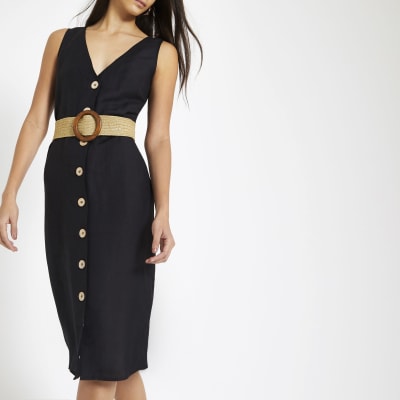 river island black button dress