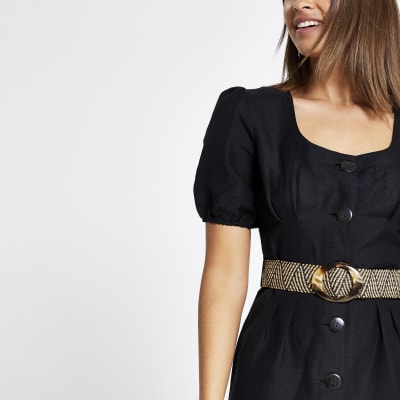 river island black linen dress