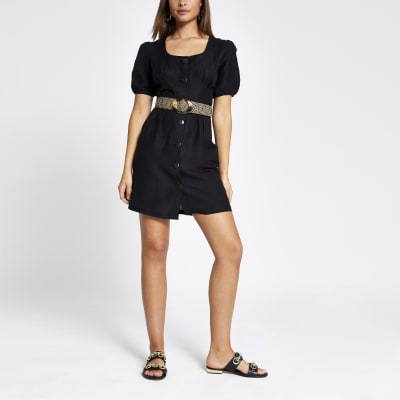 river island black linen dress