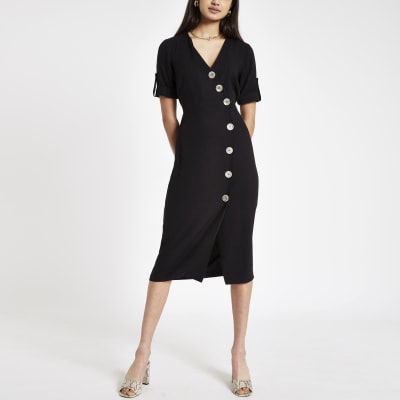 river island black button dress