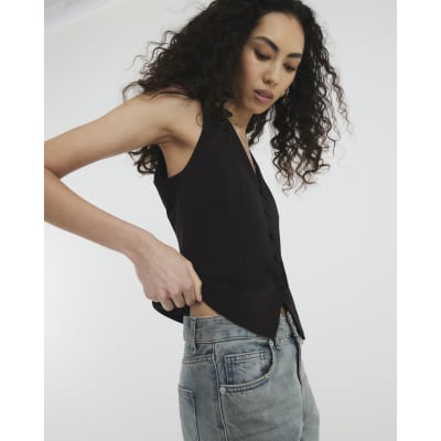 River island black waistcoat store