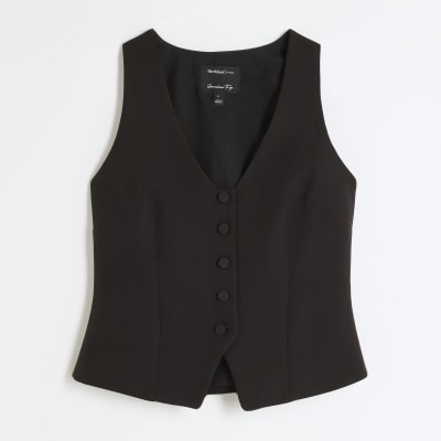 Black button front waistcoat | River Island