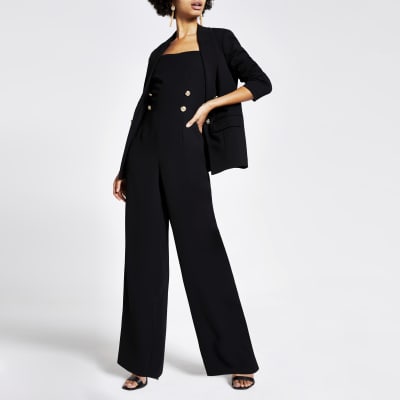 black button front jumpsuit