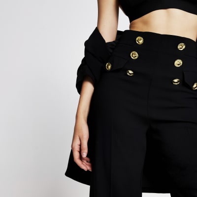 Black button wide leg trousers