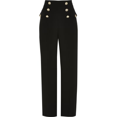 Black button wide leg trousers