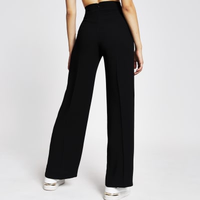 Black button wide leg trousers