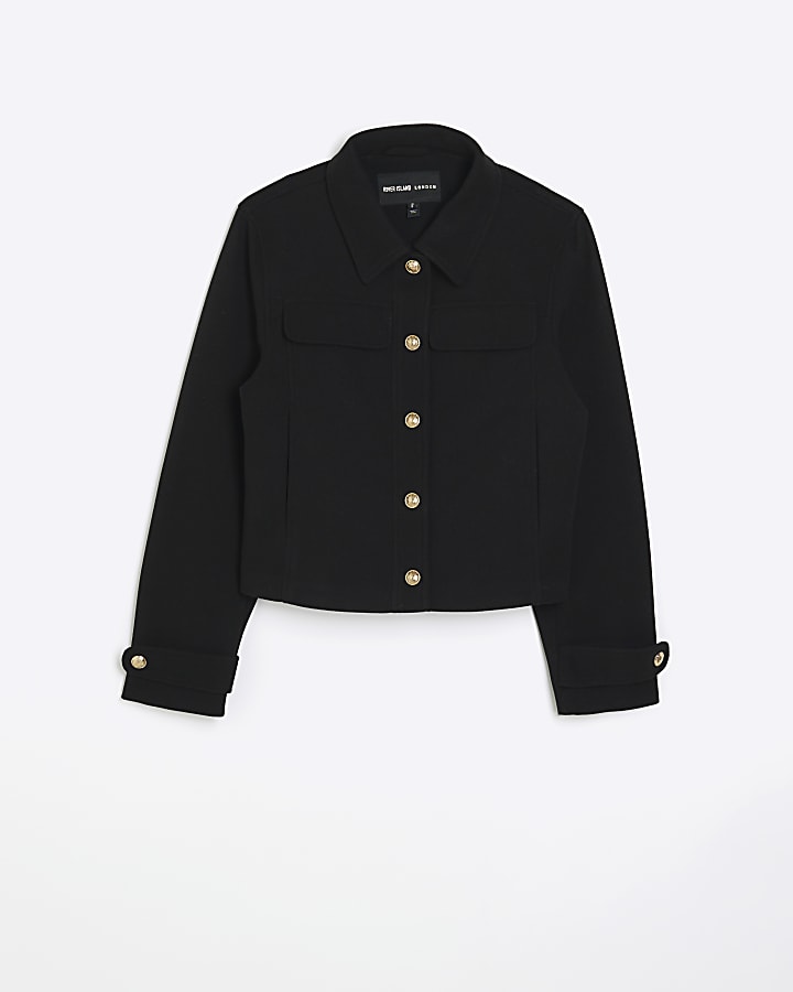 Black buttoned up crop jacket | River Island