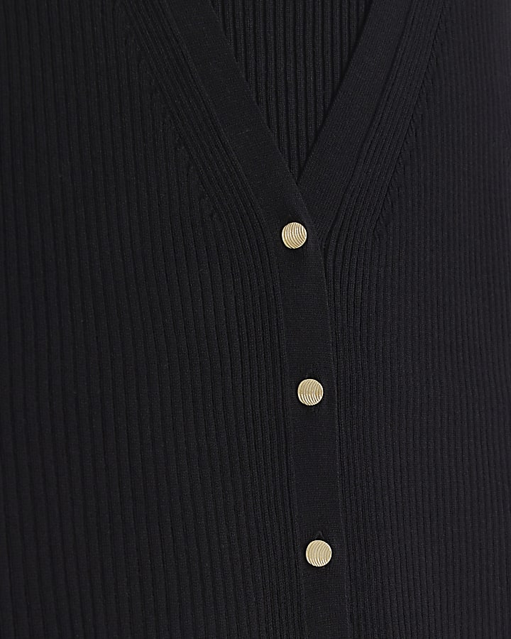 Black buttoned up vest top