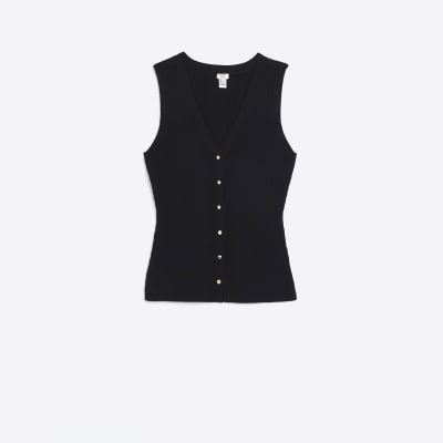 Black buttoned up vest top