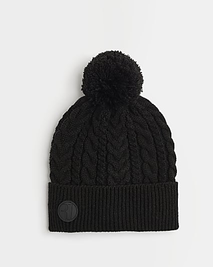 Black cable knit Bobble Beanie hat