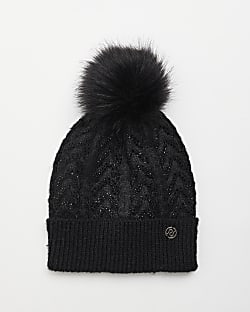 Black cable knit diamante hat