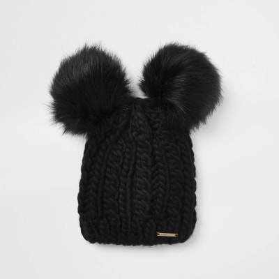 cable knit pom pom beanie hat | Island