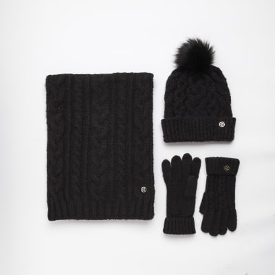 black hat and gloves set