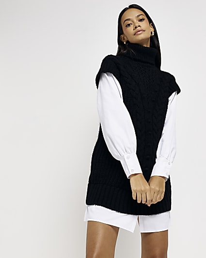 Black cable knit mini jumper shirt dress