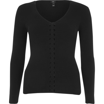 Black cable knit V neck jumper