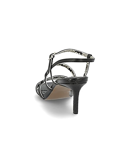 360 degree animation of product Black caged skinny heel sandals frame-8