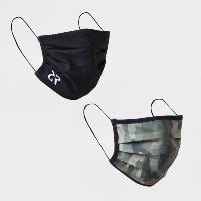 Black camo print face covering pack of 2