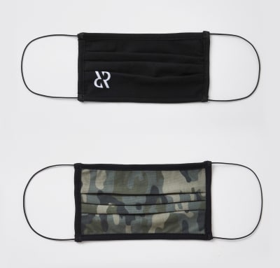 Black camo print face covering pack of 2