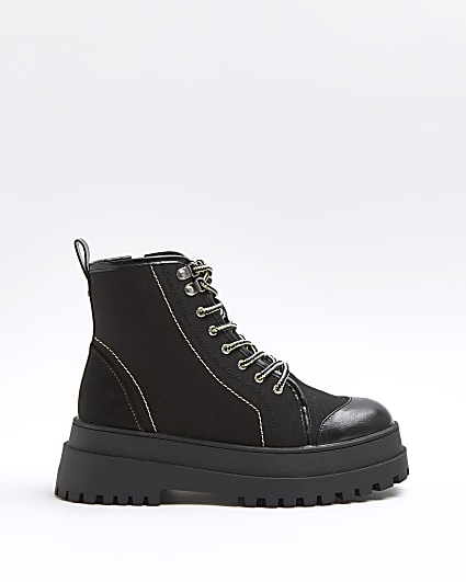 Black canvas chunky ankle boots