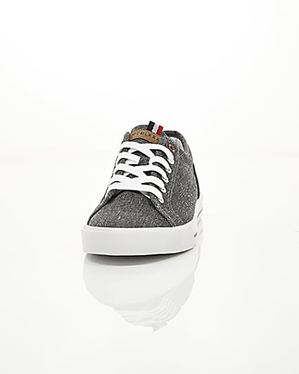 360 degree animation of product Black canvas lace-up plimsolls frame-3