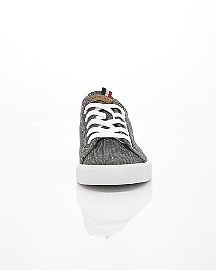 360 degree animation of product Black canvas lace-up plimsolls frame-4