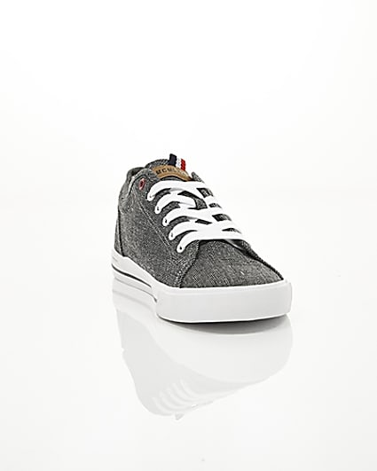 360 degree animation of product Black canvas lace-up plimsolls frame-5